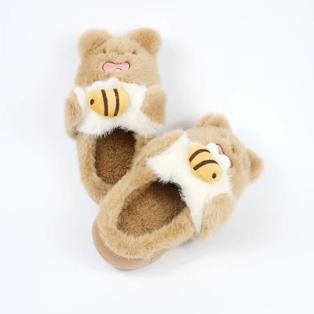 Детские комнатные тапочки «Зверята» из эко-меха (Светло-коричневый мишка)