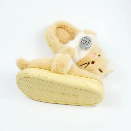 Детские комнатные тапочки «Зверята» из эко-меха (Бежевый котик)