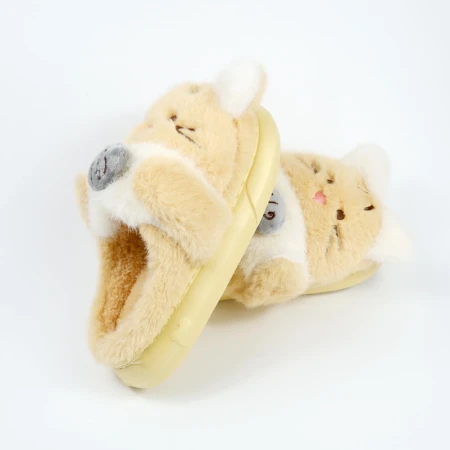Детские комнатные тапочки «Зверята» из эко-меха (Бежевый котик)