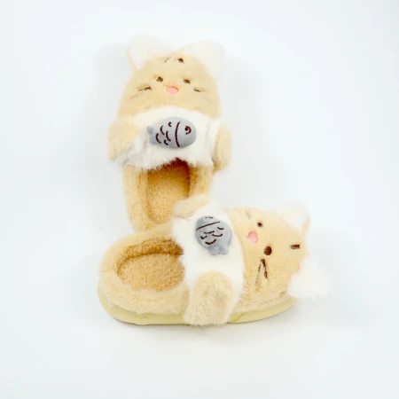 Детские комнатные тапочки «Зверята» из эко-меха (Бежевый котик)