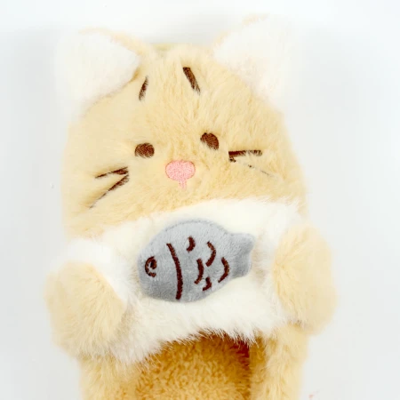 Детские комнатные тапочки «Зверята» из эко-меха (Бежевый котик)