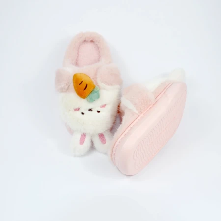 Детские комнатные тапочки «Зверята» из эко-меха (Розовый кролик)