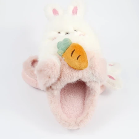 Детские комнатные тапочки «Зверята» из эко-меха (Розовый кролик)