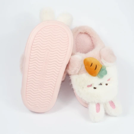 Детские комнатные тапочки «Зверята» из эко-меха (Розовый кролик)