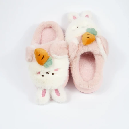 Детские комнатные тапочки «Зверята» из эко-меха (Розовый кролик)