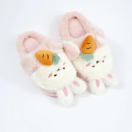 Детские комнатные тапочки «Зверята» из эко-меха (Розовый кролик)