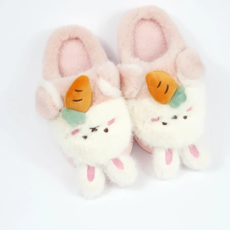 Детские комнатные тапочки «Зверята» из эко-меха (Розовый кролик)