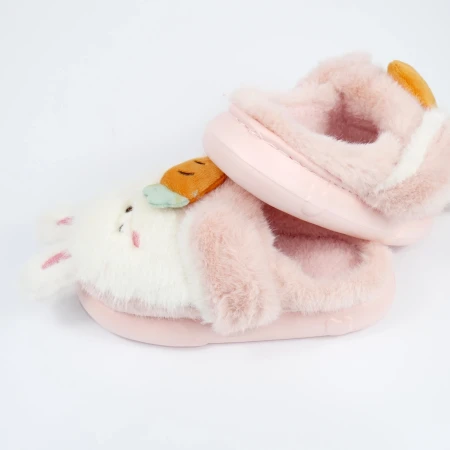 Детские комнатные тапочки «Зверята» из эко-меха (Розовый кролик)