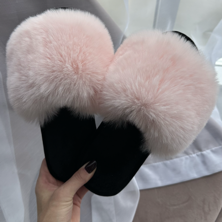 Жіночі домашні капці Halluci з хутра у рожево-чорному кольорі