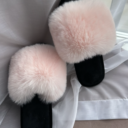 Жіночі домашні капці Halluci з хутра у рожево-чорному кольорі