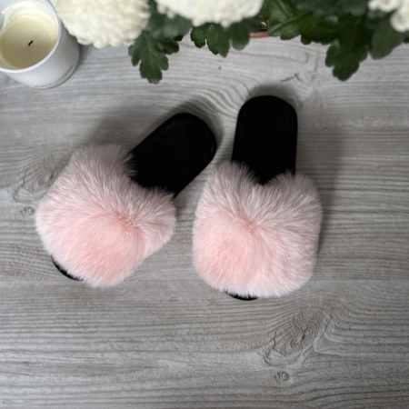 Жіночі домашні капці Halluci з хутра у рожево-чорному кольорі
