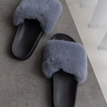 Женские уличные тапочки, серо-голубые, на резиновой подошве