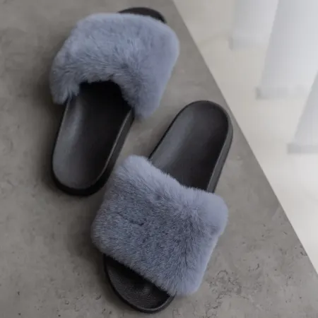 Женские уличные тапочки, серо-голубые, на резиновой подошве