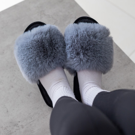 Жіночі домашні капці Halluci з хутра у сіро-чорному кольорі