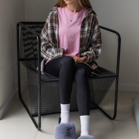 Жіночі домашні капці Halluci з хутра у сіро-чорному кольорі